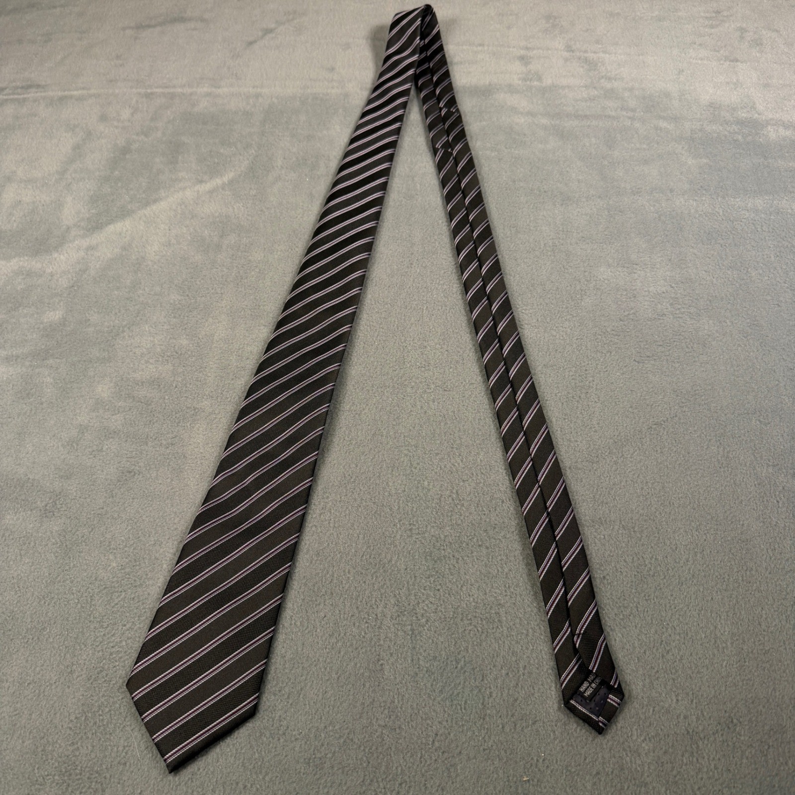 WeiShang Mens Necktie Black Purple White Diagonal Striped Handmade Business Tie