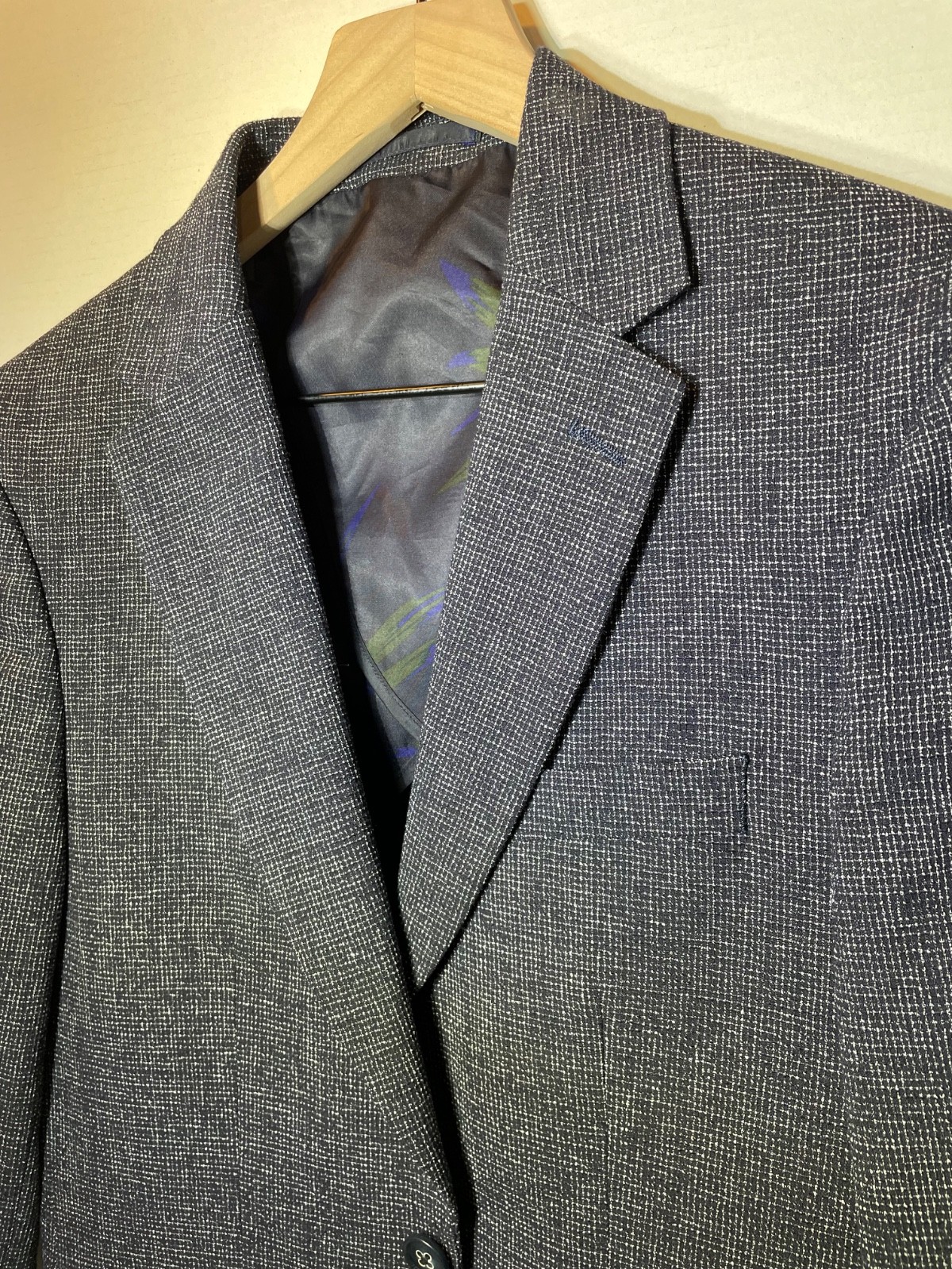 Moss London 40 Men Gray Chevron Slim Fit Tweed Wool-Blend Single-Breasted Blazer