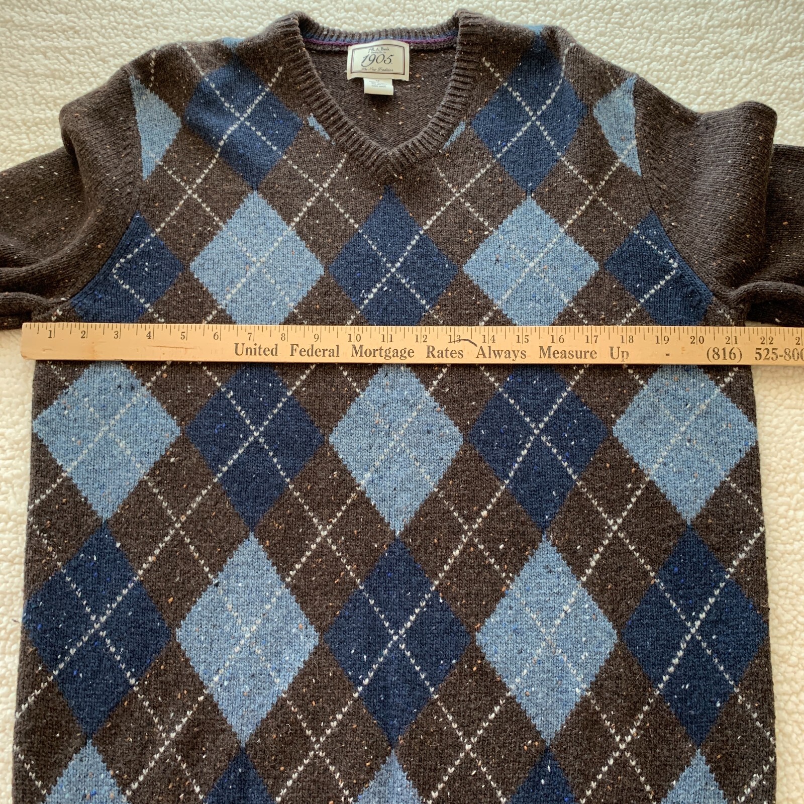 Argyle Pullover Sweater Size XL Mens Jos A Bank Wool Blend Classic Academia W1