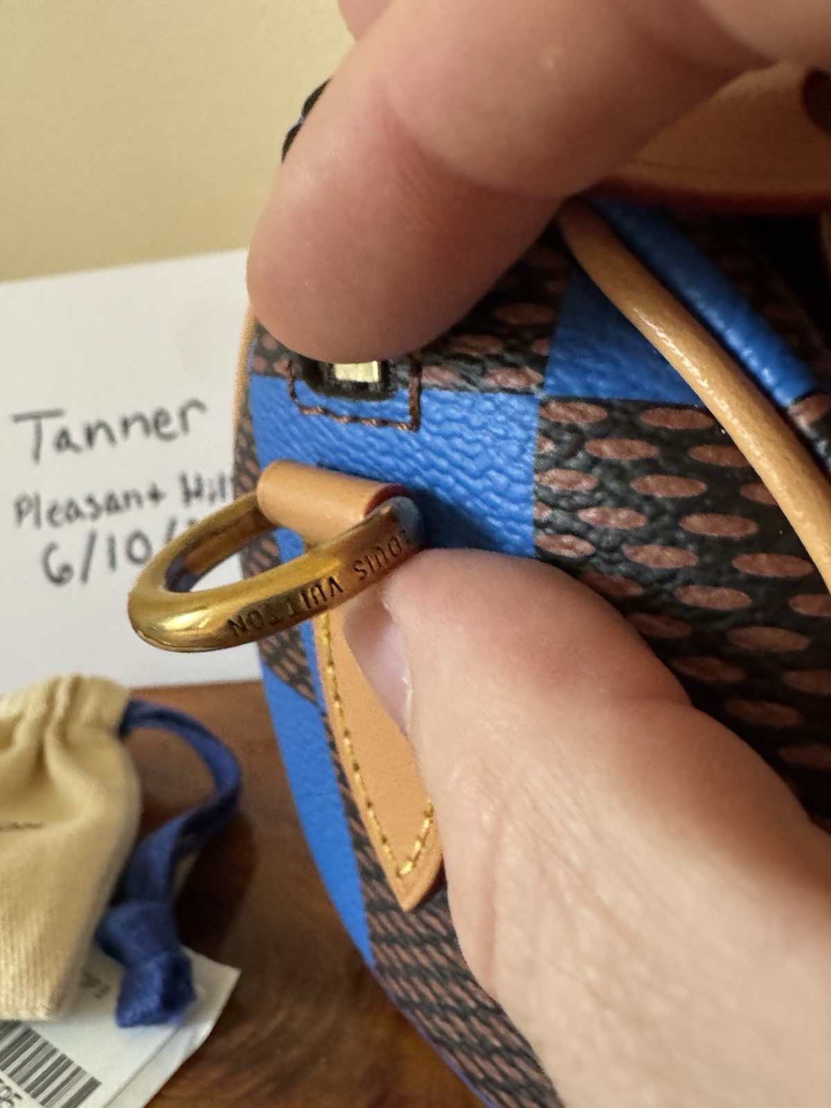 Louis Vuitton Nano Speedy Blue Brown Checkered Satchel w/ Strap, Dust Bag