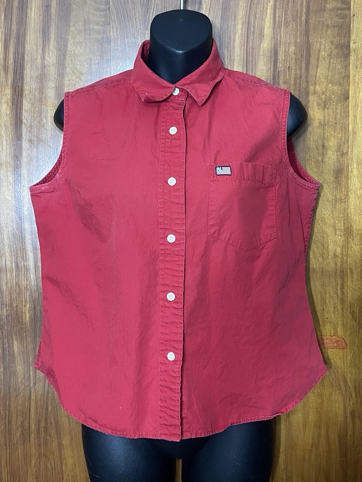 VTG Polo Jeans Co Ralph Lauren Red Sleeveless Button Front Shirt Women’s Medium