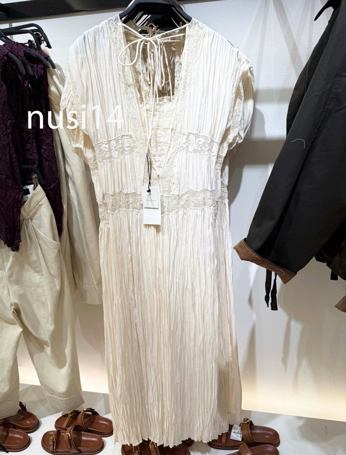 ZARA NEW WOMAN MIDI PLEATED LACE DRESS ZW COLL ECRU XS-XL 7521/056/712