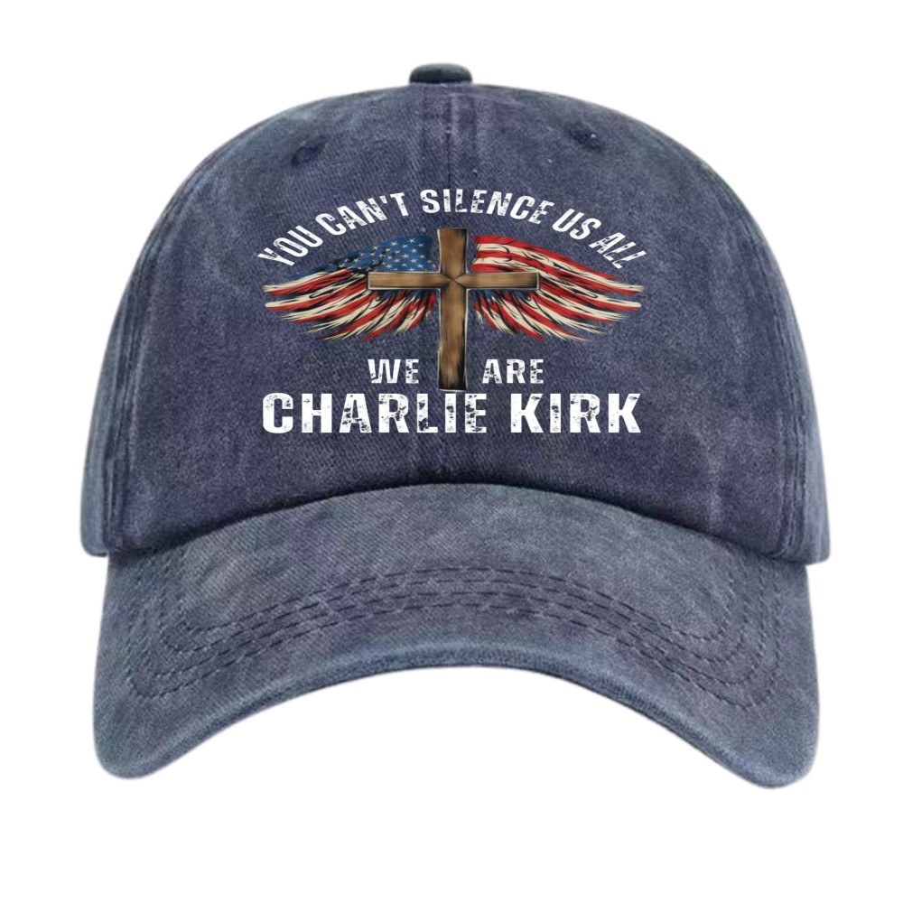 Patriotic Charlie Kirk Baseball Cap-Cross Flag”You Can’t Silence Us All” Dad Hat