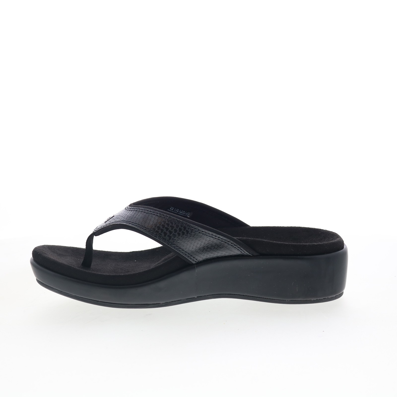 Spenco Weekend SP1076BLK Womens Black Wide Leather Flip-Flops Sandals Shoes