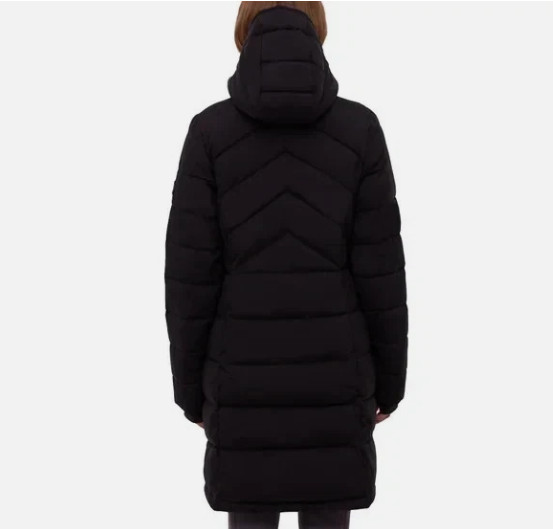 Bench Women’s Hooded Long Puffer Coat Jacket, Black, Size Large (a small rip)