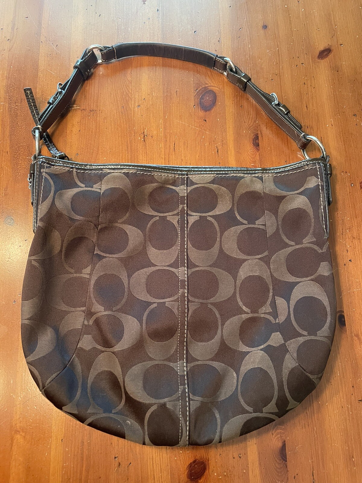 Coach Signature CC Monogram Hobo Bag Brown Y2K Shoulder Handbag Purse EUC VTG