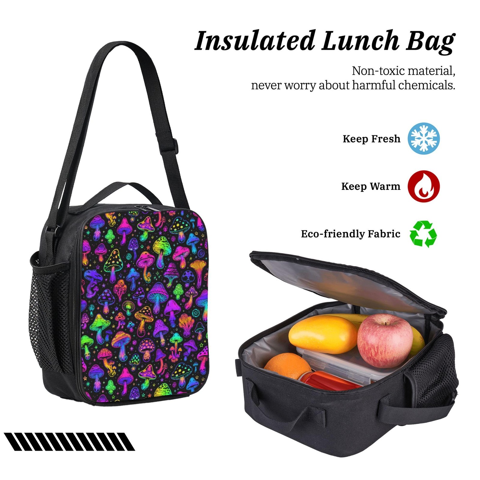 Mushroom School Backpack 12.6″L X 17″H X 5.1″D – 3-in-1 Set with Lunch Box