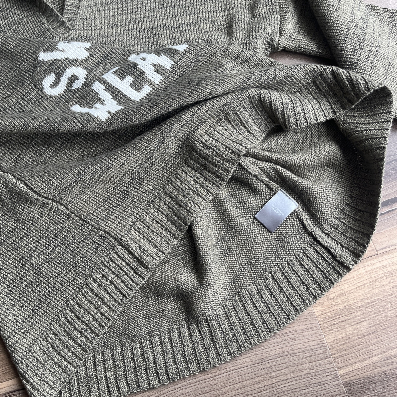 Marled Reunited Knitted Pullover Hoodie Sweater Weather Olive Green Large
