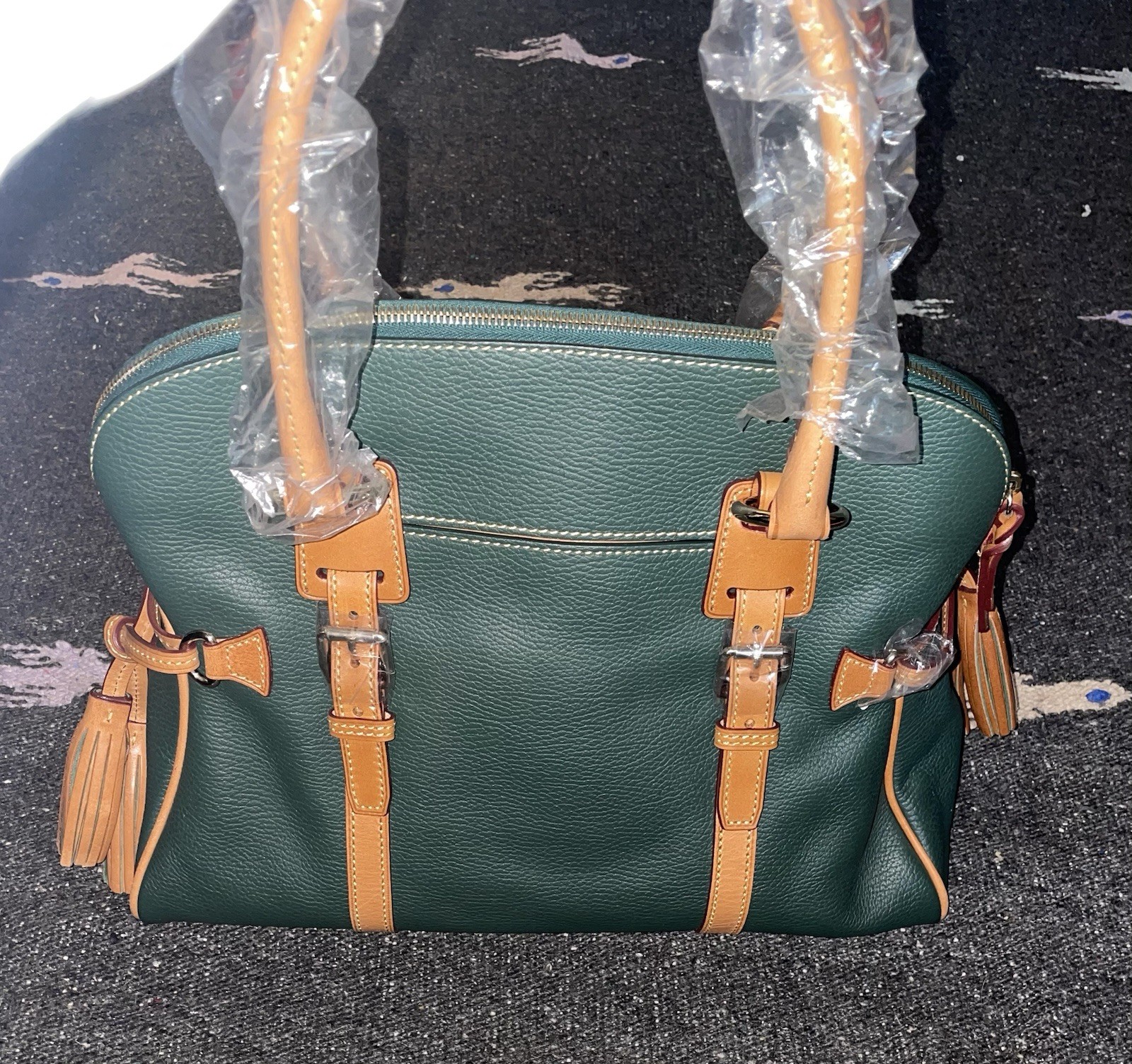 DOONEY & BOURKE Florentine Domed Buckle Satchel Green Tassel Bottom Studs