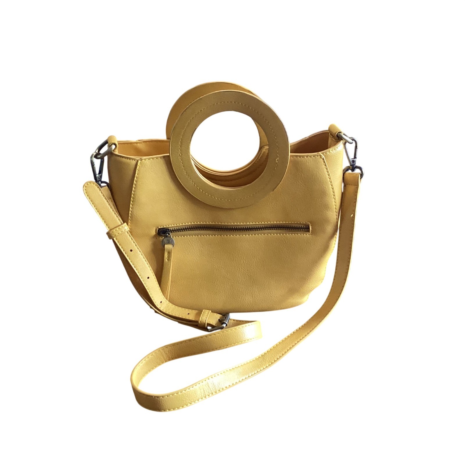 Joy Susan Yellow 100% Vegan Leather Circular Handle Crossbody Handbag Satchel