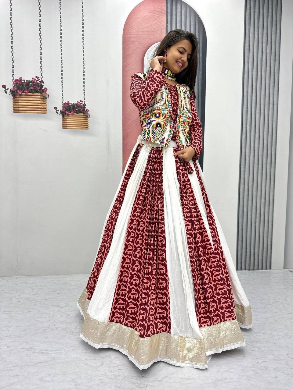 Navratri Garba Special Pure Cotton Gamathi Work Chaniya Choli