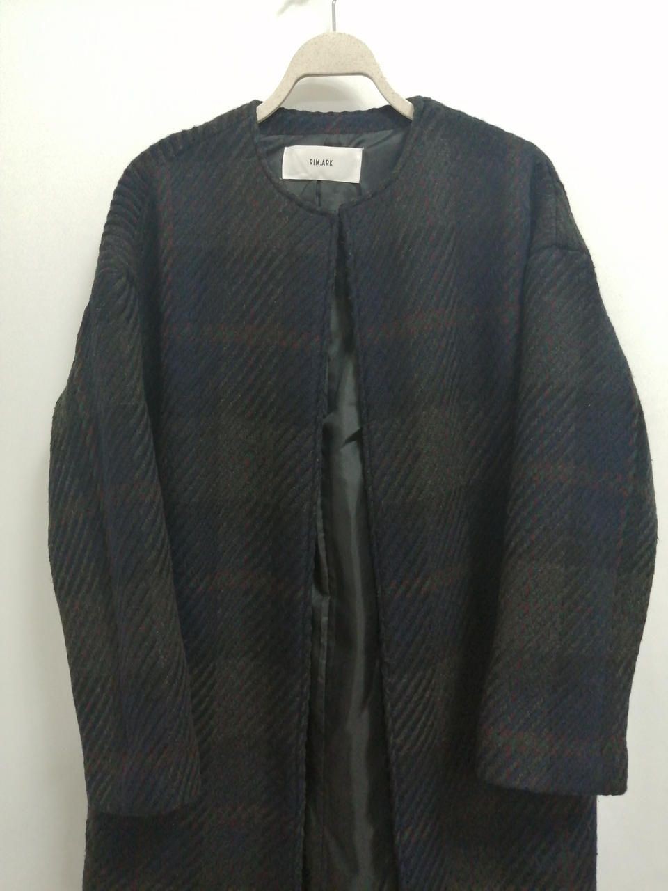 Rim.ark Collarless Check Coat 460bal30-0600 Used