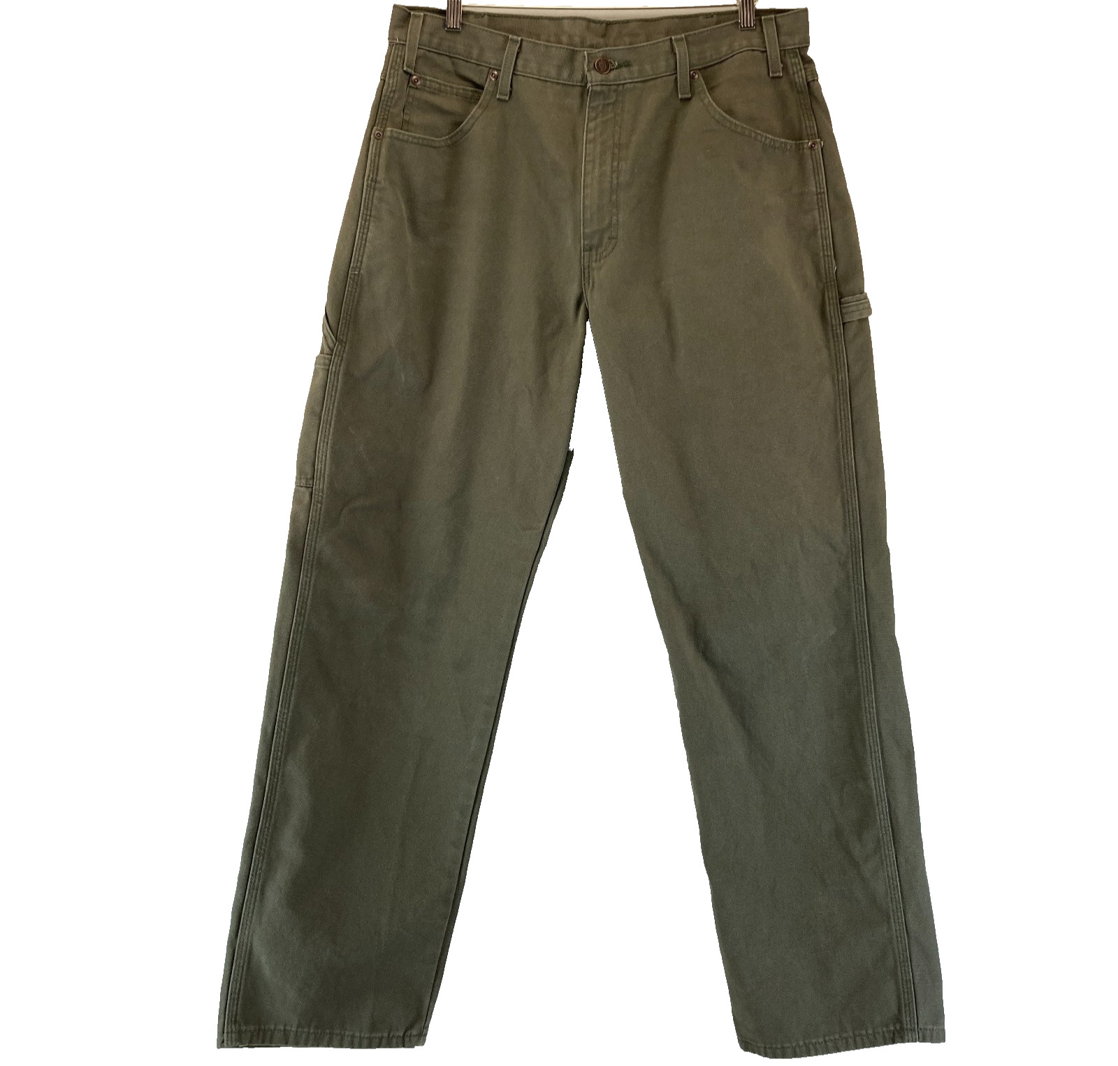 Dickies 100% Cotton Duck Carpenter Pants Olive Green 36 x 31 Loose Fit Workwear