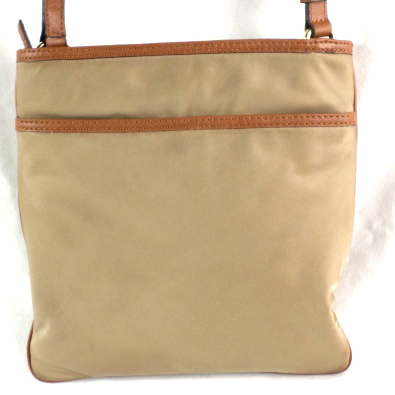 Michael Kors Kempton Brown Nylon Leather Trim Thin Crossbody Shoulder Bag MINT