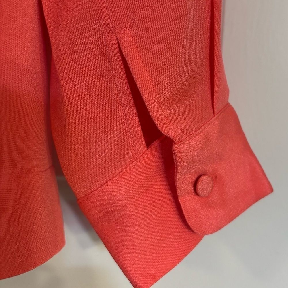 J.Crew 100% Silk Coral Red Blouse Size 2 Ruffle Sleeve Tomato Red Top Workwear
