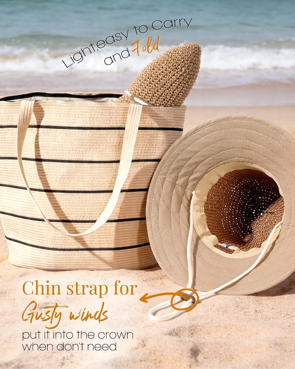 FURTALK Summer Straw Beach Sun Hats for Women UPF 50 Floppy Wide Brim Travel Buc