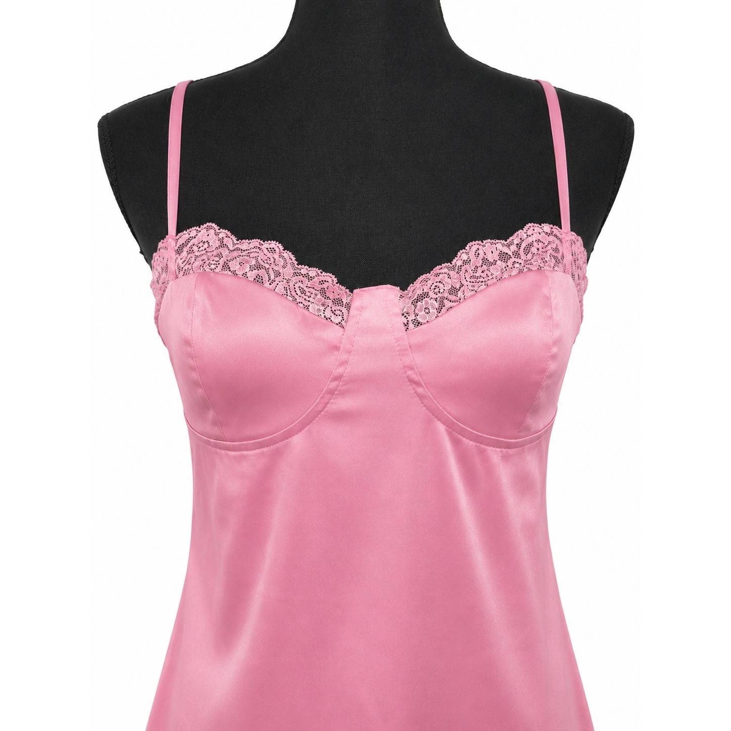 Forever 21 Pink Satin Lace Trim Open Back Mini Dress Azalea NWT L