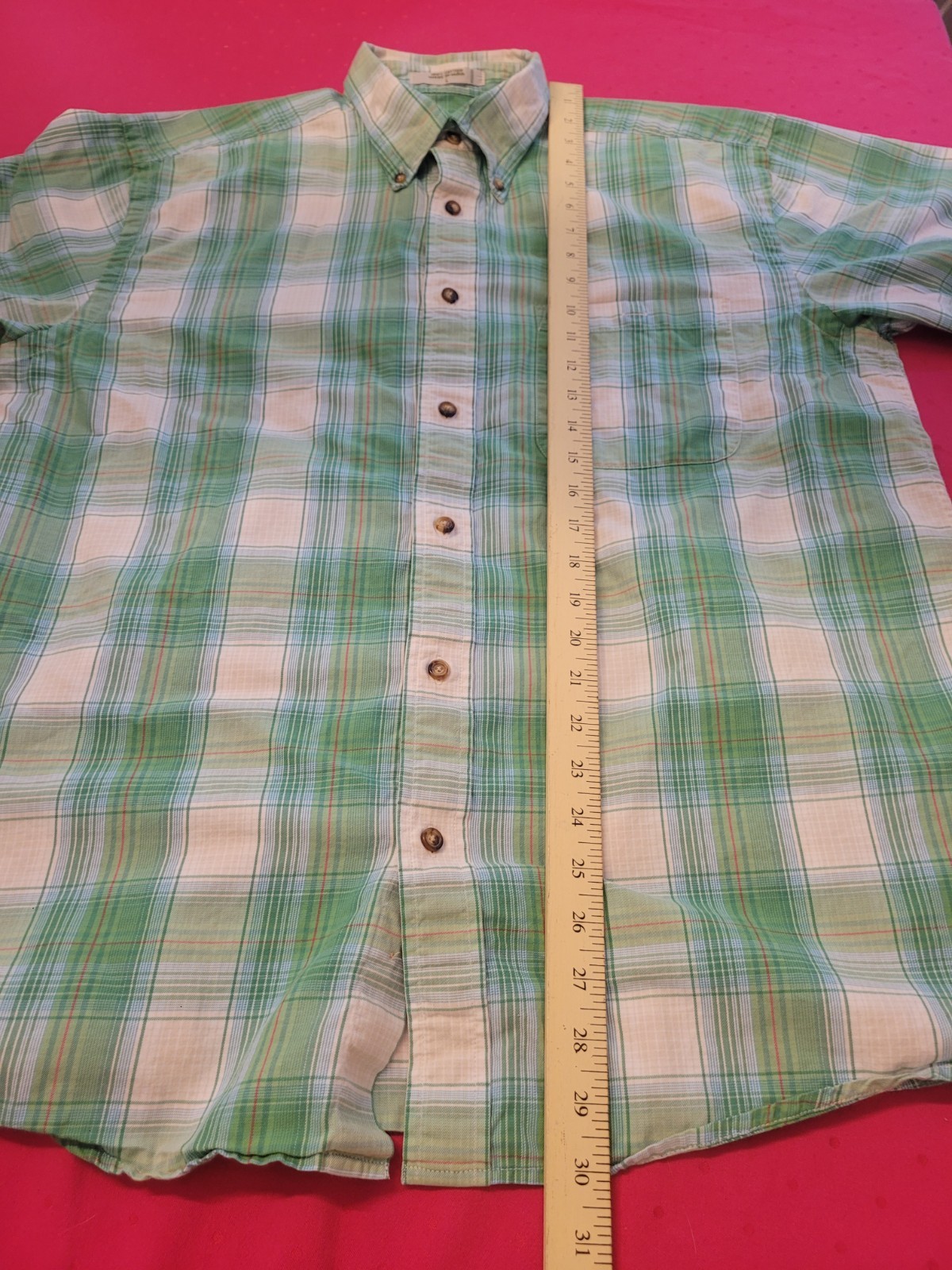Orvis Green White Cotton Plaid Short Sleeve Button-Up Button-Down Collar L