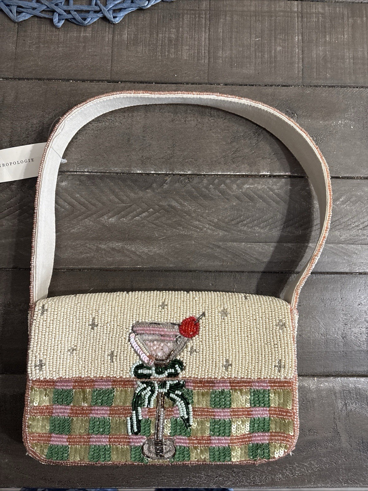 The Fiona Beaded Bag: Food & Drink Edition Plaid Martini Anthropologie NWT