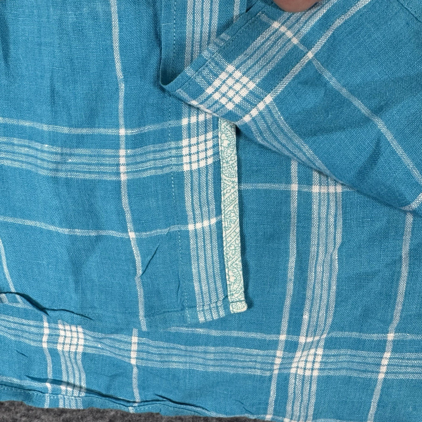 Bugatchi Linen Shirt Mens Lrg Blue Check Shaped Fit Button Up Short Sleeve A161
