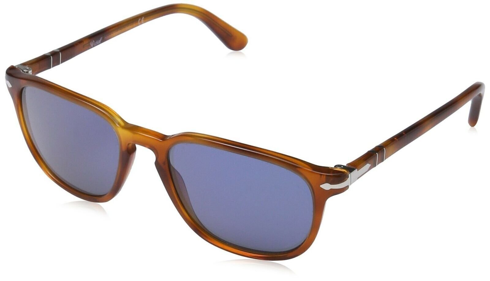 Persol Men’s 0PO3019S 96/56 55 Square Sunglasses,Light Havana Frame/Blue Lenses