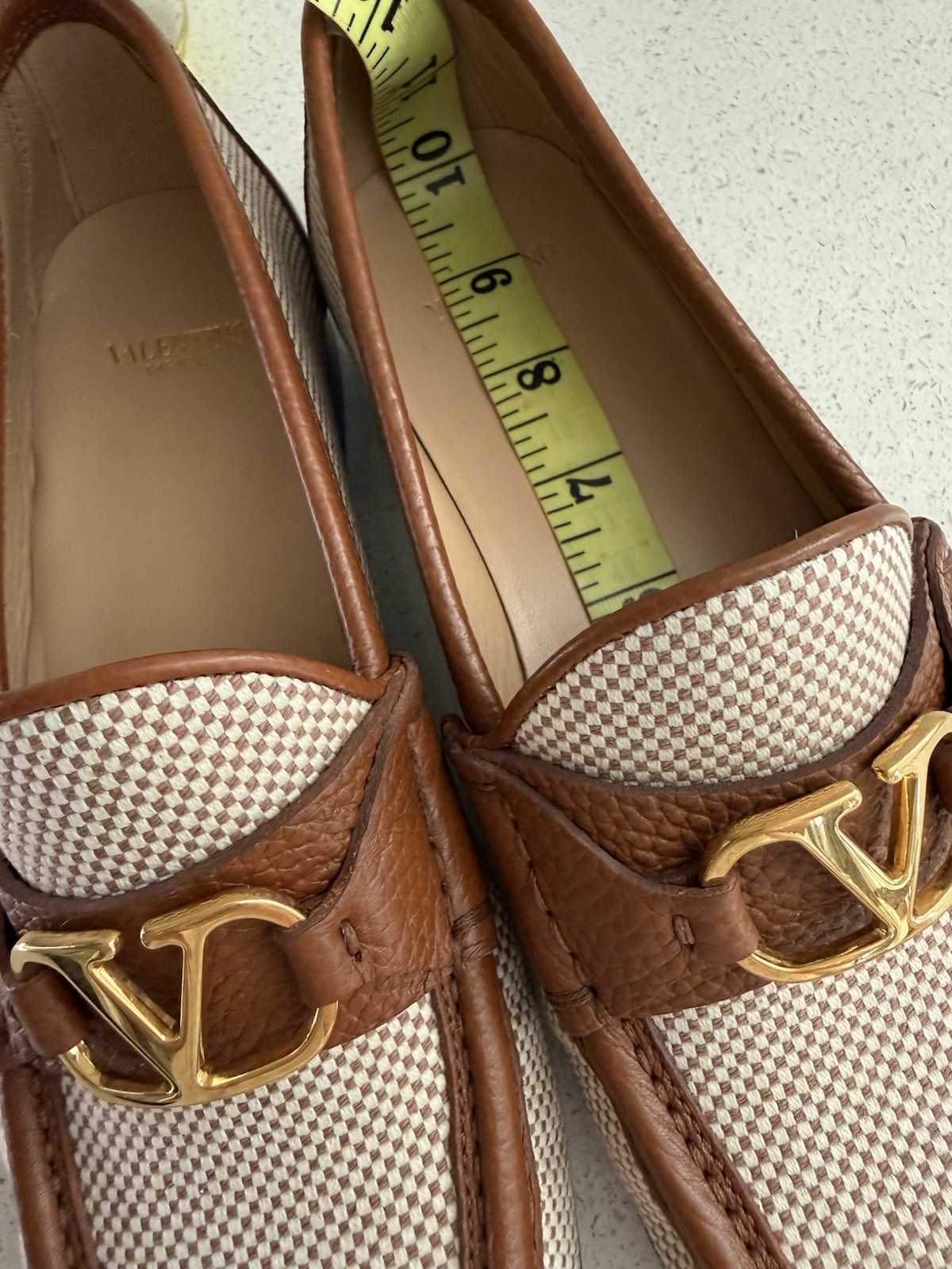 VALENTINO GARAVANI Vlogo Leather-Trimmed Loafers Beige EU 39.5 US 9.5
