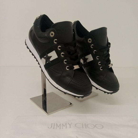 Jimmy Choo Men’s Black and Silver Soft Vacchetta Low Top Sneakers – EU42.5/US9.5