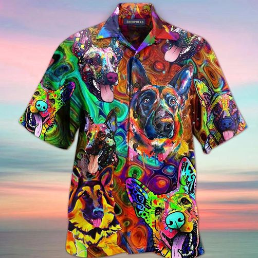 Amazing German Shepherd Colorfull Hippie Hawaiian Shirt Unisex Adult