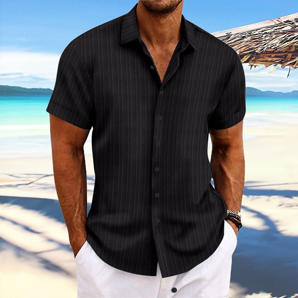 Striped Button Down T Shirts 2025 Men Grandad Summer Short Sleeve Casual Tops