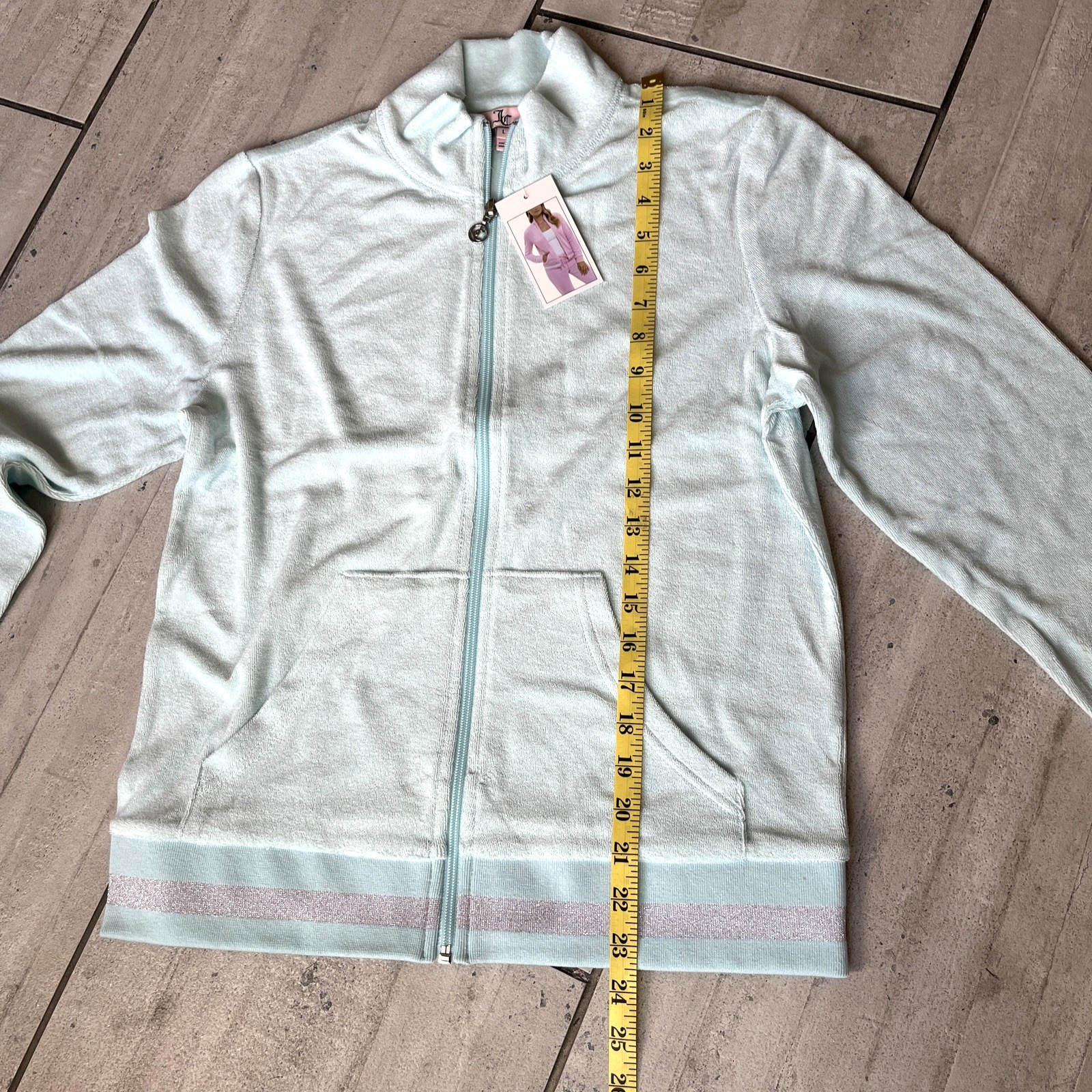 Juicy Couture Velour Tracksuit Jacket Light Blue Glow Women’s Size Large