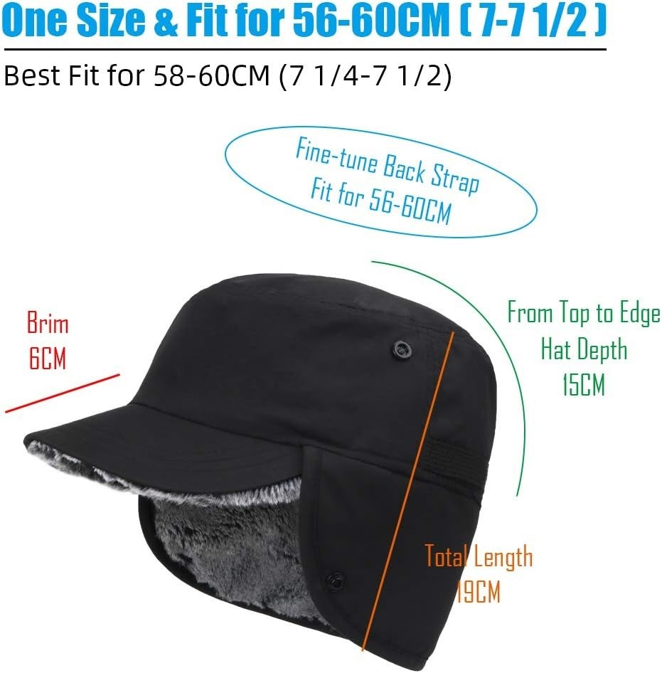 Men’s Winter Hat with Visor Warm Earflaps Hat Fully Lined Faux Fur Hunting Hats
