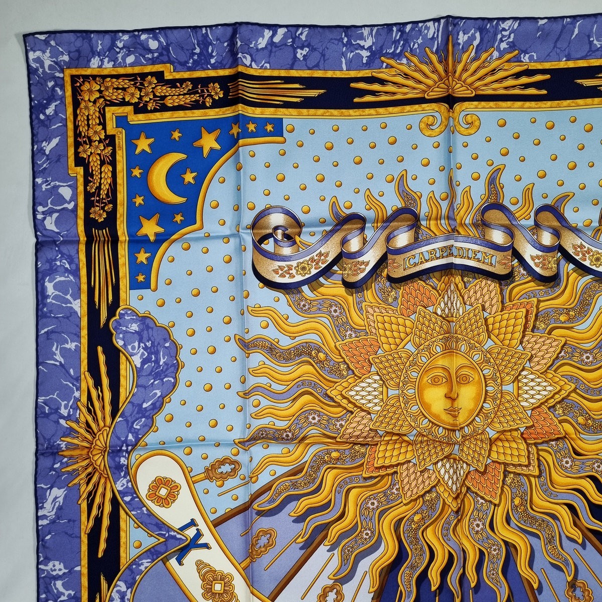 RARE VINTAGE HERMES Silk Scarf “Carpe Diem” Carre 90 designed by Joachim Metz