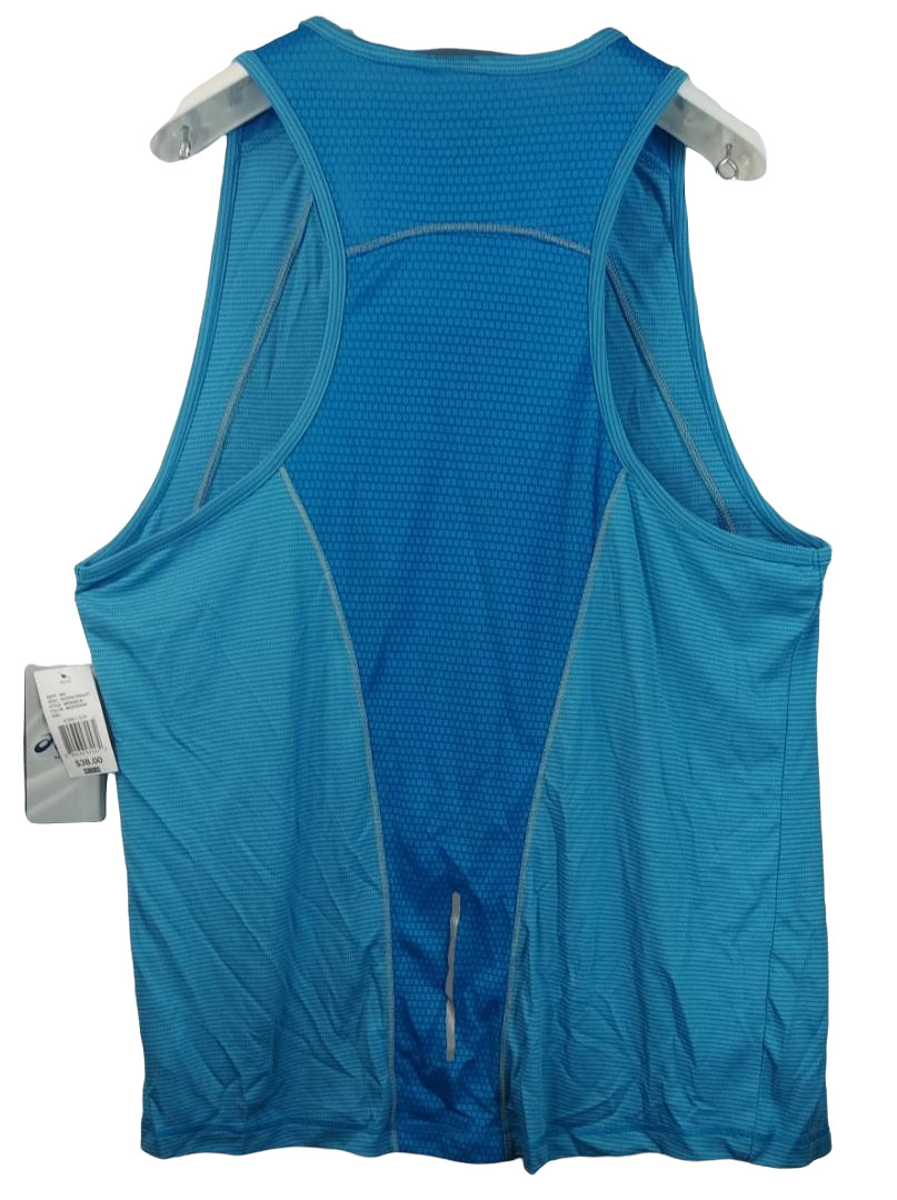 Asics Men’s Shosha Stripe Performance Tank Top, Mediterranean/Light Grey – XL