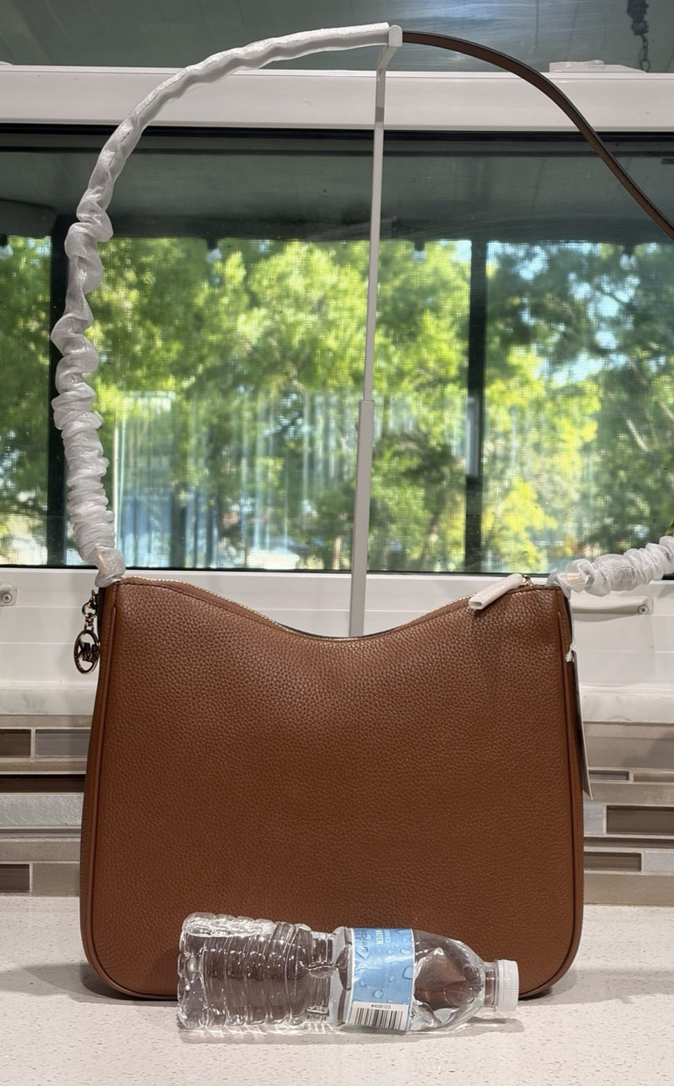 MICHAEL KORS NAYLA MEDIUM ZIP MESSENGER CROSSBODY BAG TOTE PURSE MK BROWN GOLD