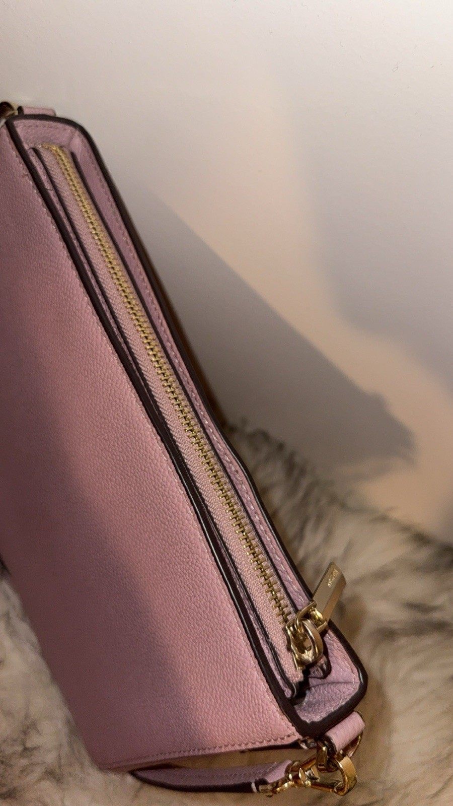 kate spade new york Pink Pebbled Small Crossbody Zip Top Bag Gold Hardware