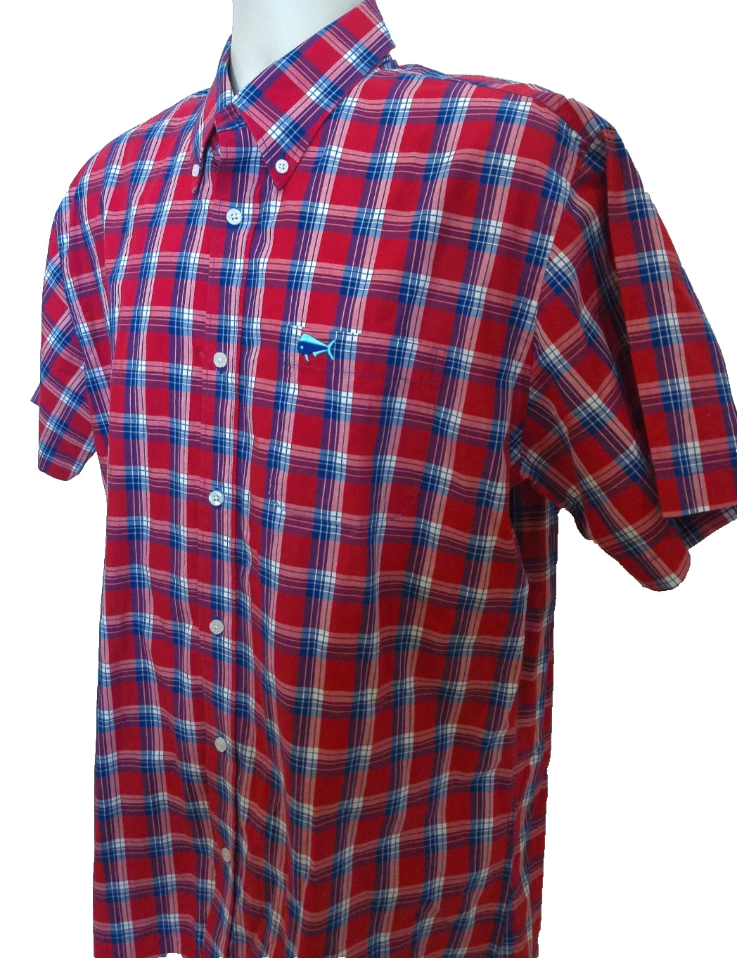 Southern Lure Red Navy Plaid Button Up Men’s Button Up Shirt size Large