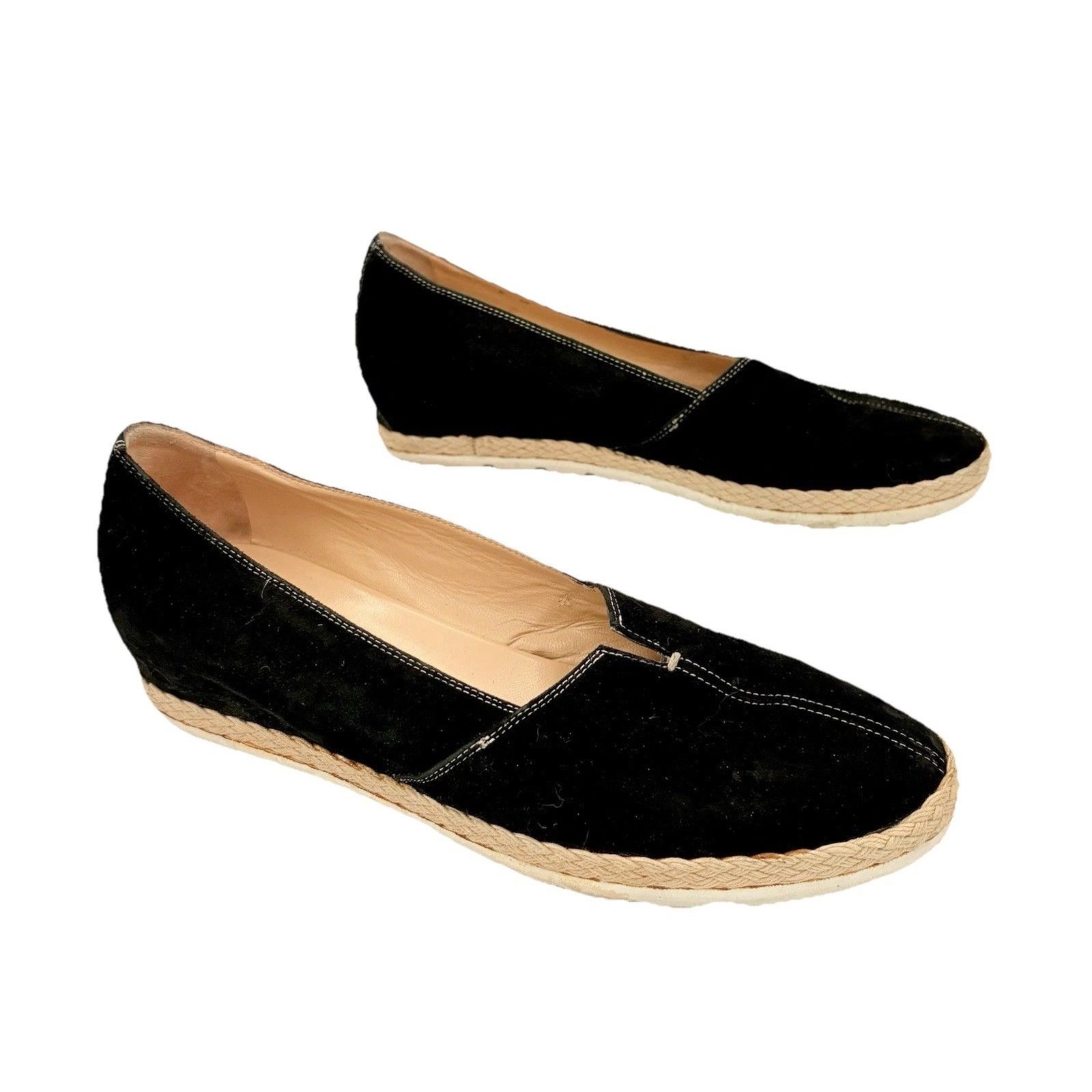 Amalfi by Rangoni Black Suede Low Wedge Espadrille Italy Leather Lining 8M