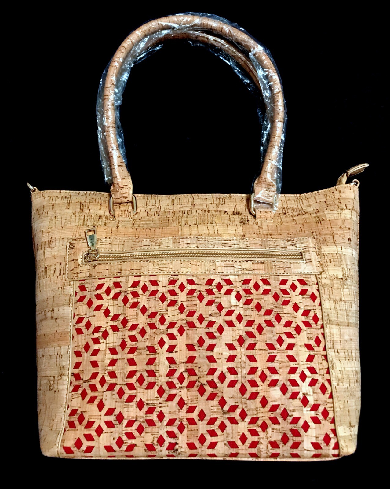 Handcrafted Large Genuine Cork Handbag Made in Portugal w/Laser Cut Panel NWT
