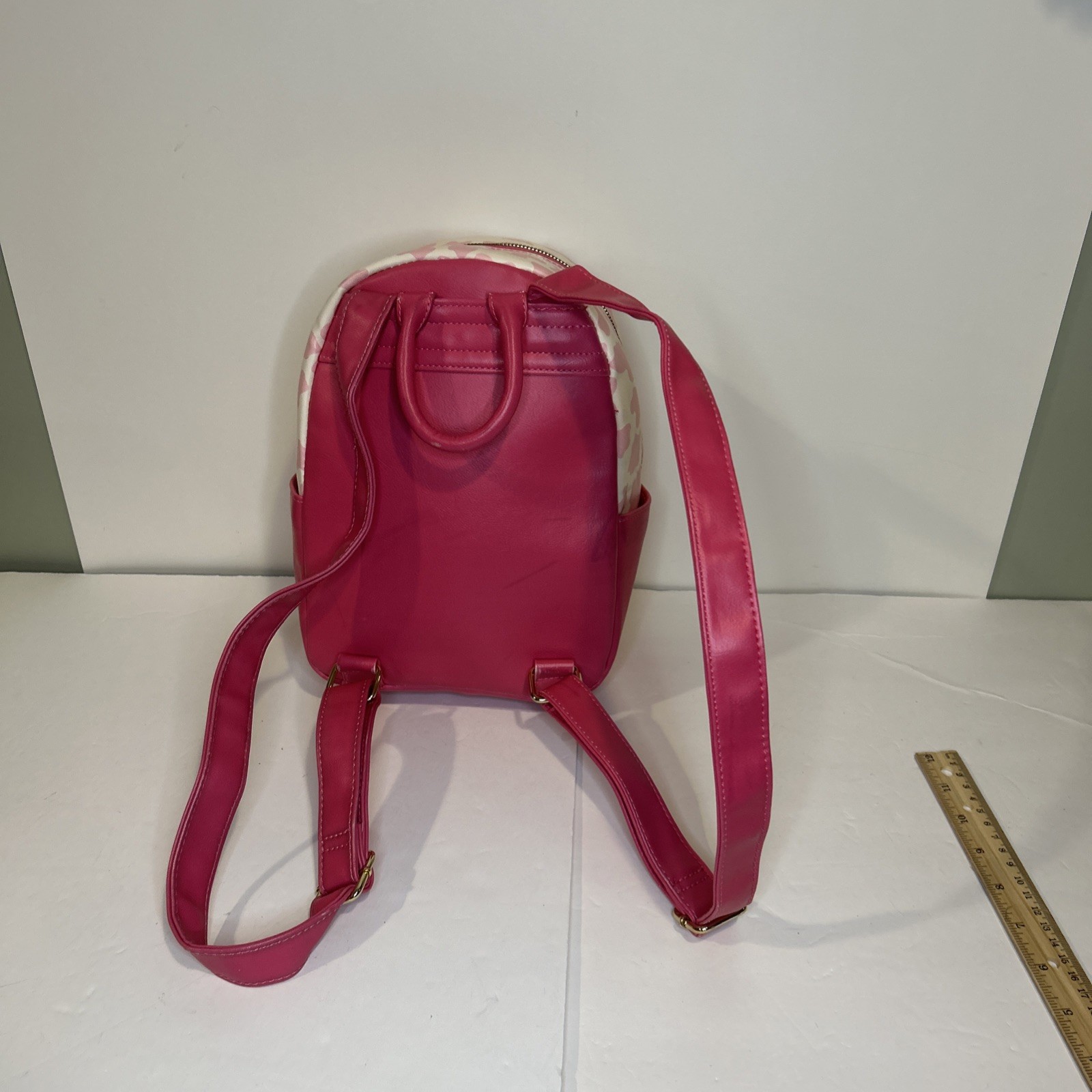 Strawberry Milk Cow Backpack Pink and White Used 11 Inches Gold Hardware Zipper