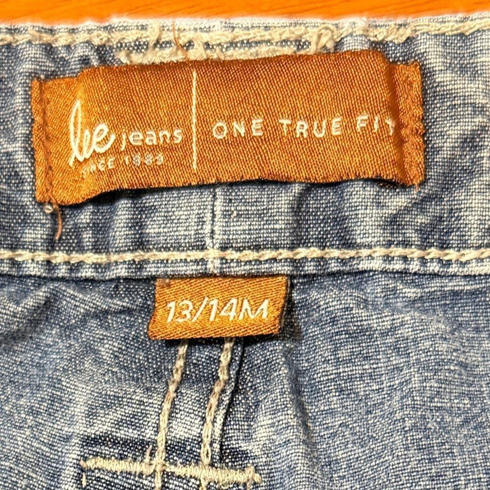 Vintage Lee Y2K Denim Shorts Size 13/14 Wide Belt Loop Button Tab Cuffed 3”
