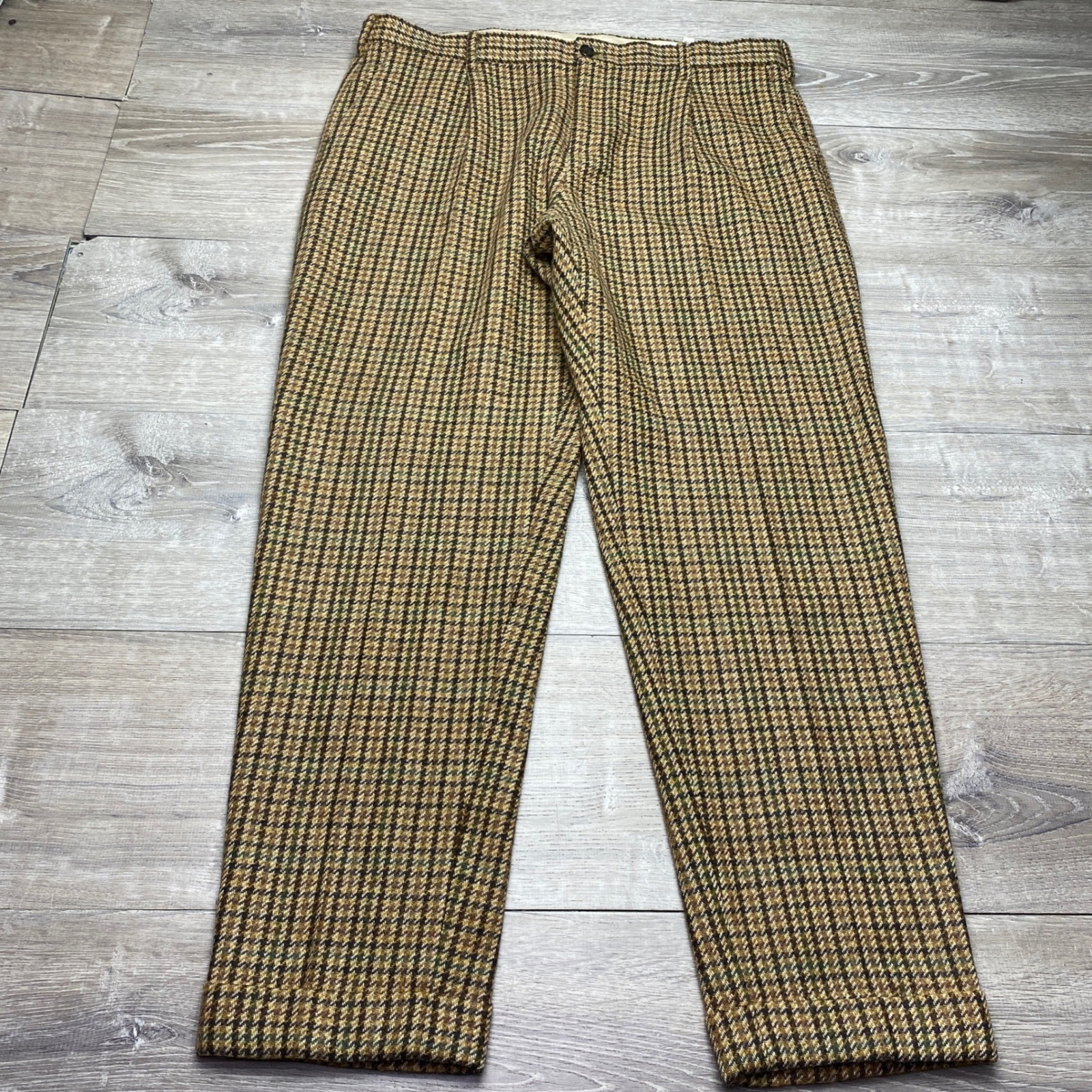 Banana Republic Pants Relaxed Tapered Fit Men 38×32 Brown Wool Houndstooth Balli