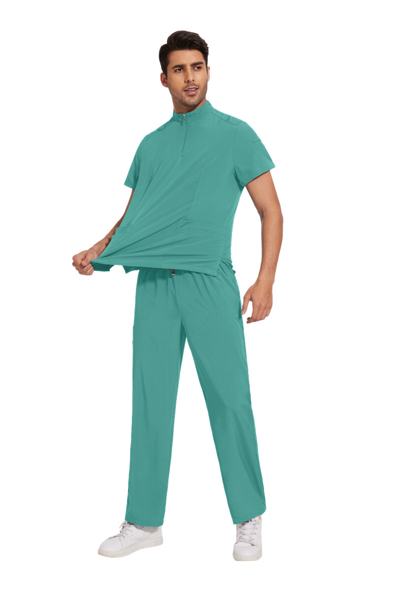 Medical Nursing Scrub Uniform Set Zipper-Tops Straight-Pants for Hospital Clinic