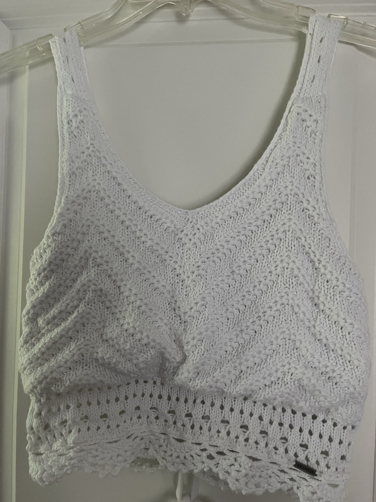 Hollister Crochet Crop Shirt Top Small S Boho Cottage Core Y2K Lace Up White