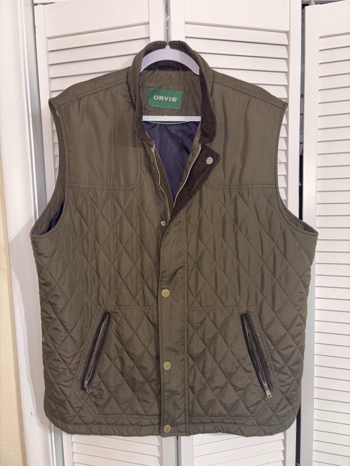 Orvis Men’s Route 7 Quilted Vest Snap Front Dark Brown Lined Full Zip XL