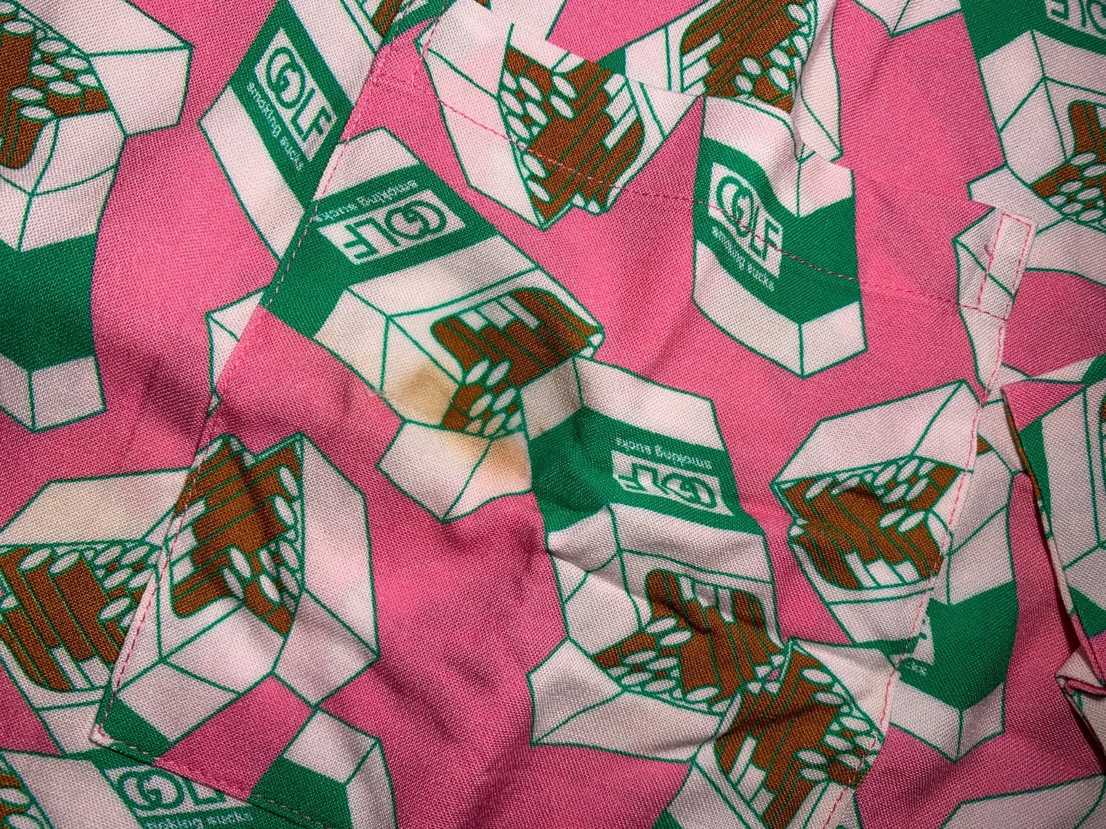 Golf Wang Mens Pink Green Smoking Sucks Button Up Shirt Sz XL. New with Stain.