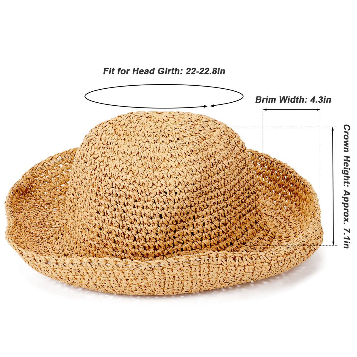 Summer Ladies Sun Beach Straw Hat Floppy Foldable Wide Brim Womens Gardening