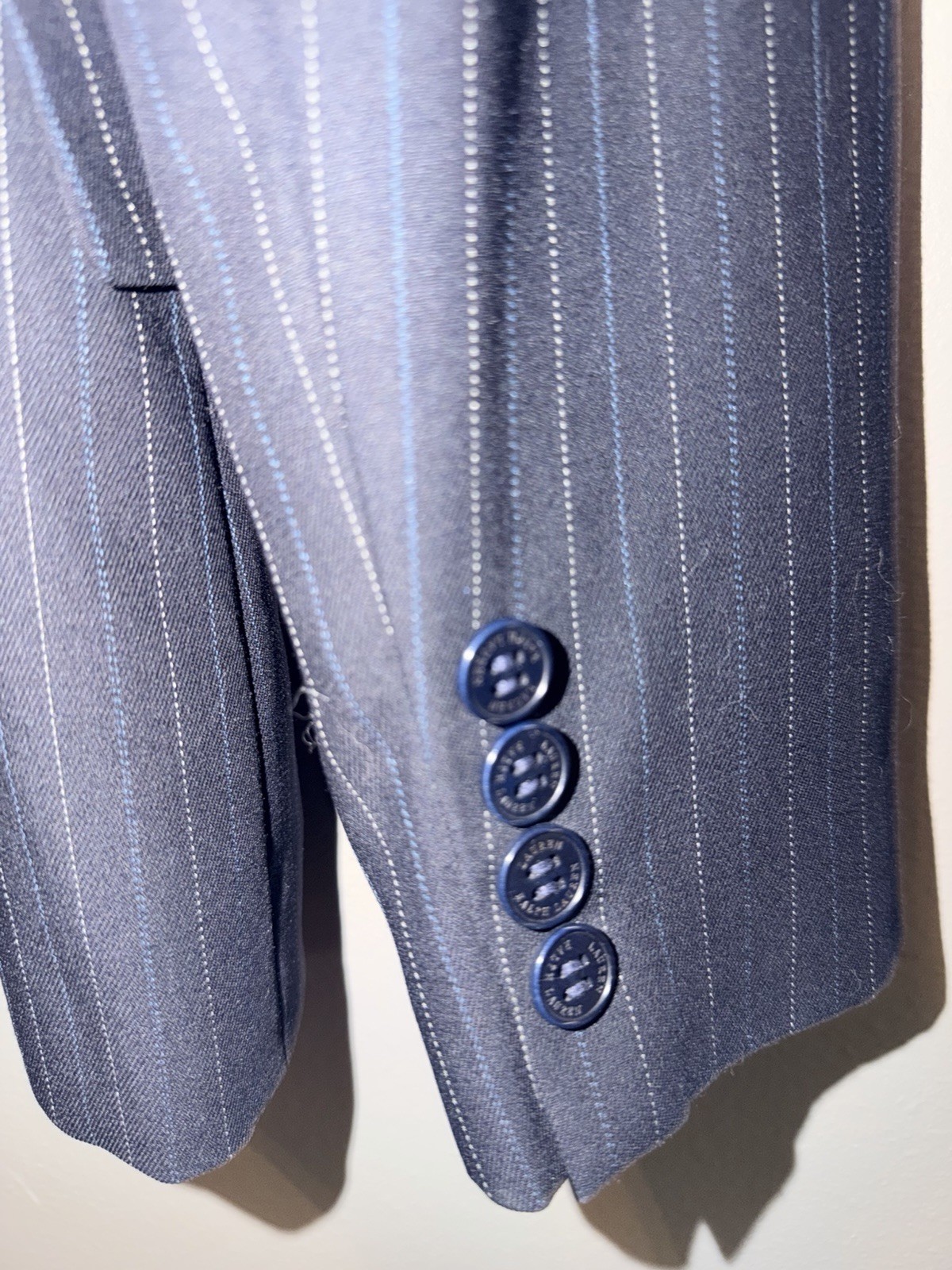 Lauren Ralph Lauren Navy Pinstripe Double-Breasted Wool Blazer Peak Lapel