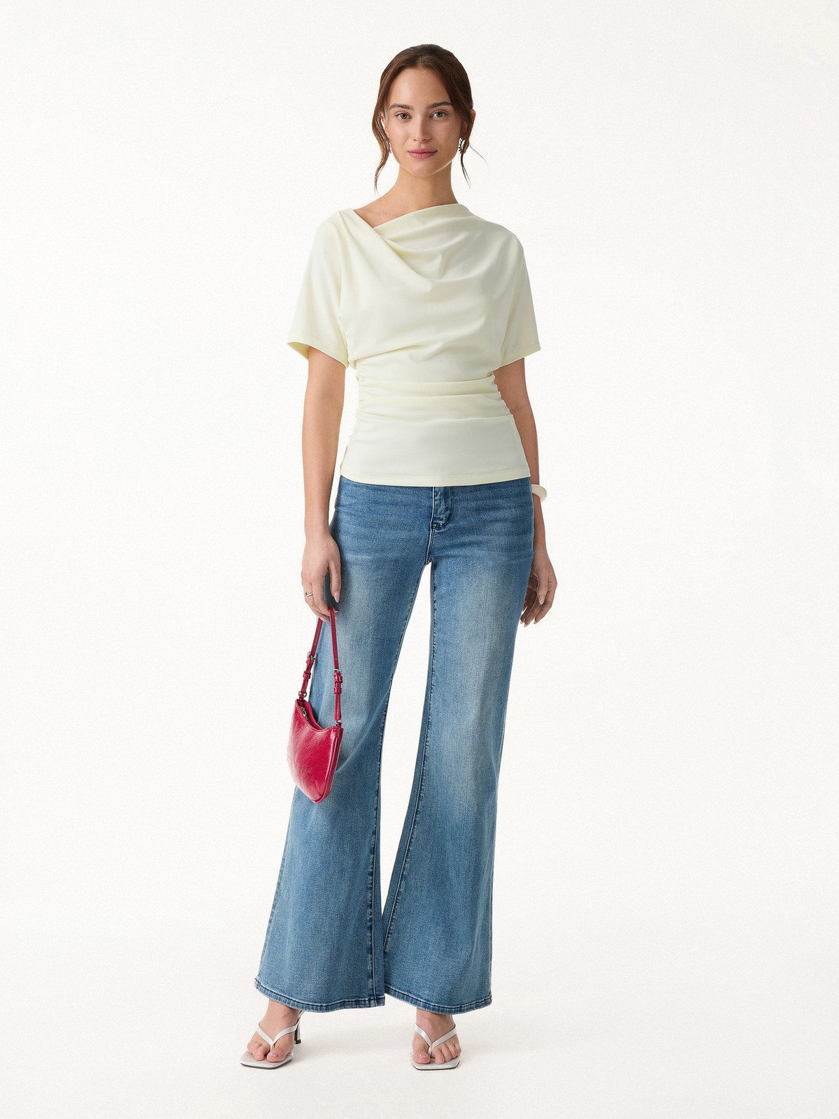 OGL Asymmetrical Cowl Neck Ruched Top