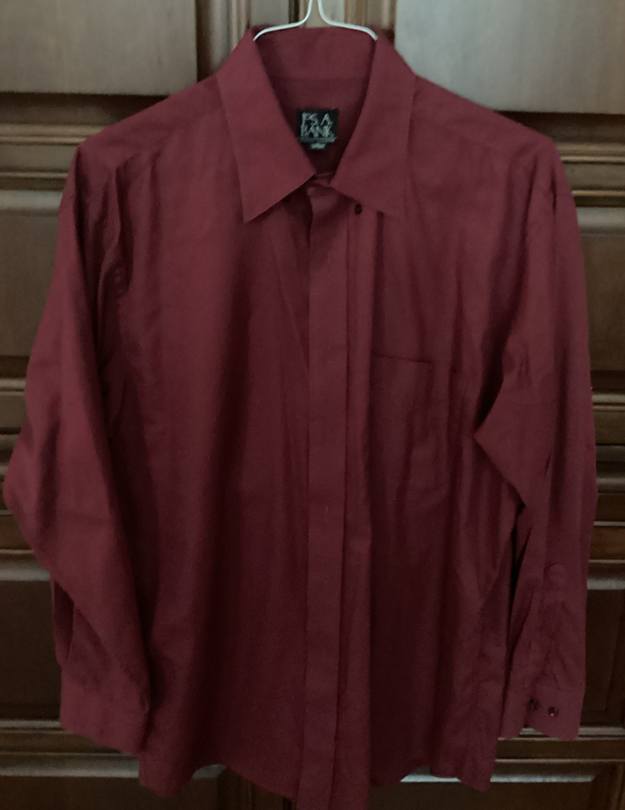Jos A Bank Button Up Shirt Large L Red Maroon Long Sleeve Travellers Collection