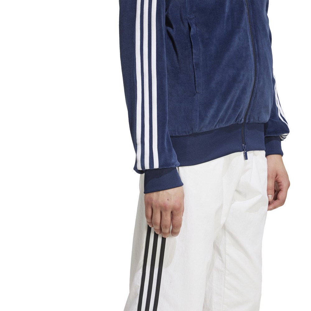 adidas Sst Adicolor Velour Full Zip Track Jacket Mens Blue Casual Athletic Outer